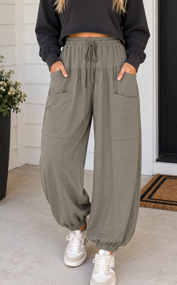 Elastic Wide Leg Pants