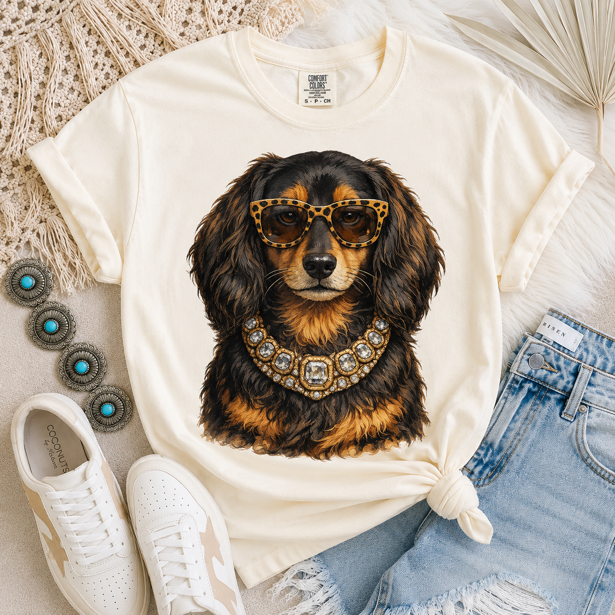 Rhinestone Necklace LH Black Dachshund Tee.