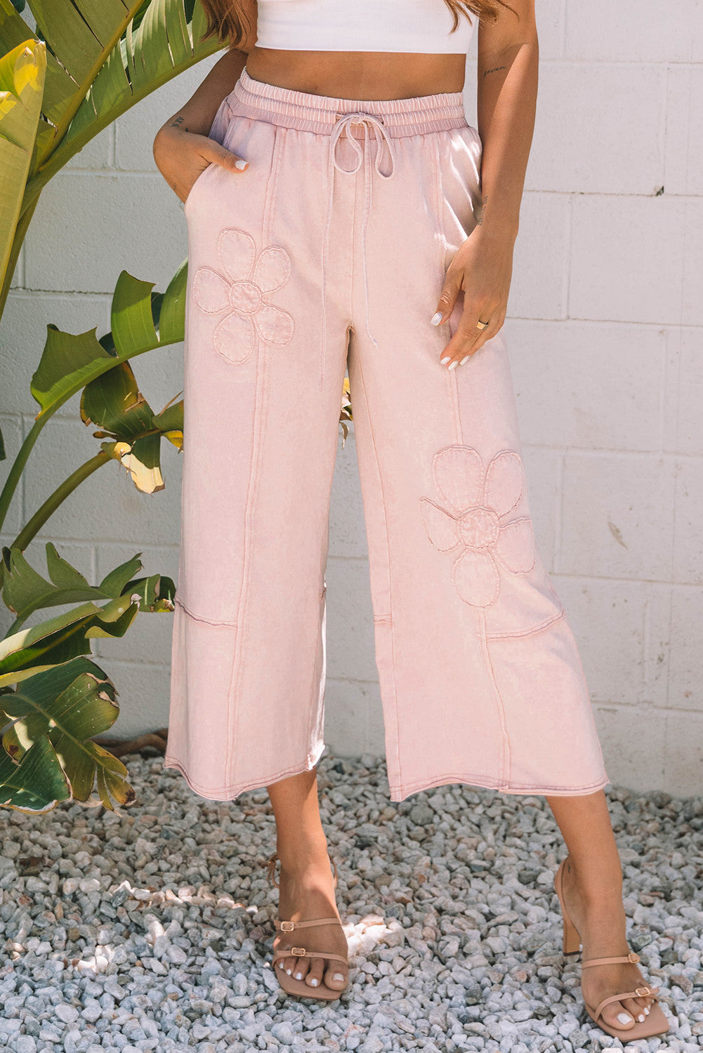 Pink Flower Mineral Wash Pants RTS