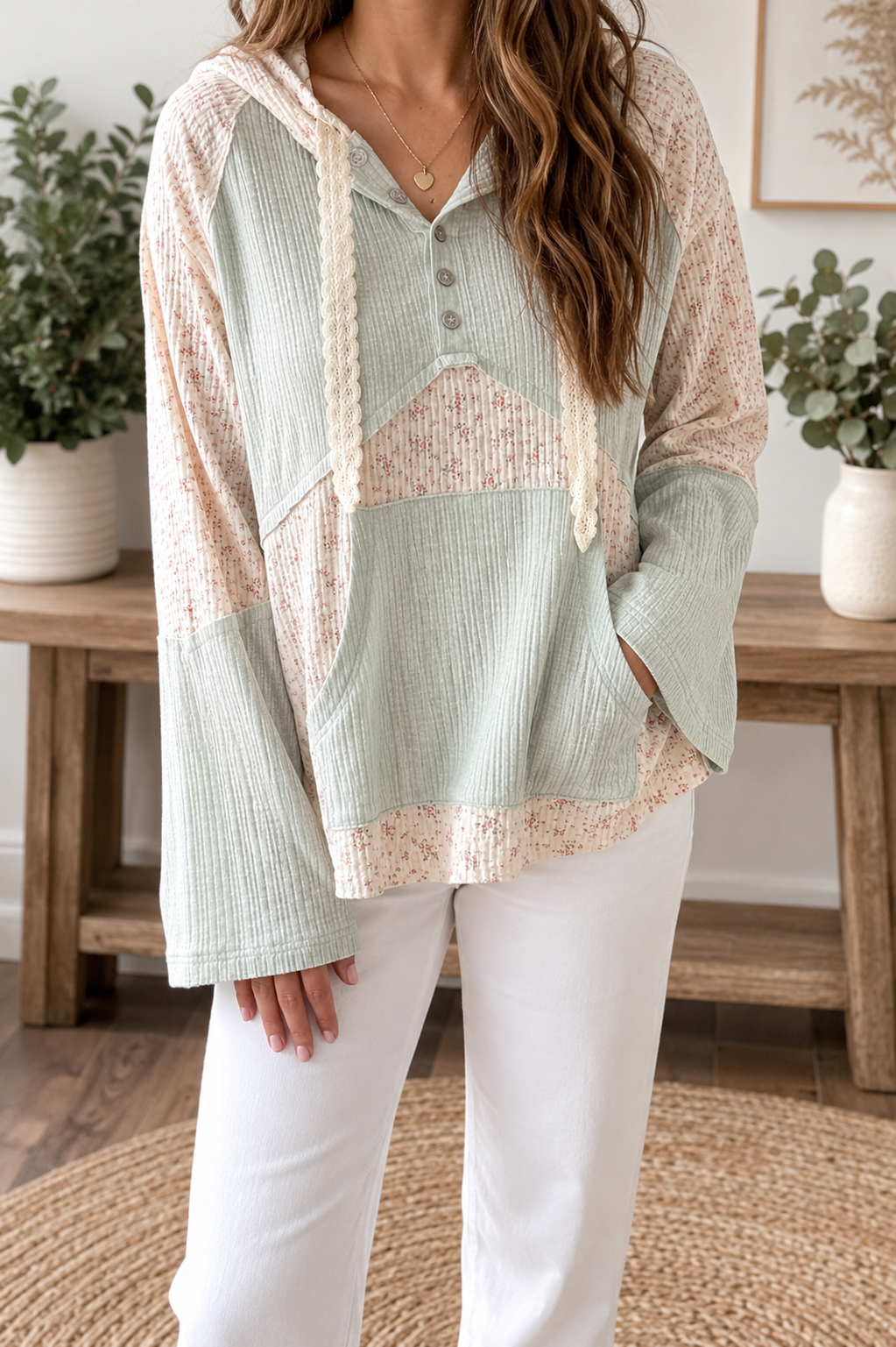 Aqua Textured Patchwork Top