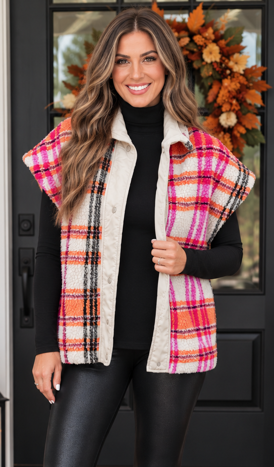 Plaid Sherpa Vest