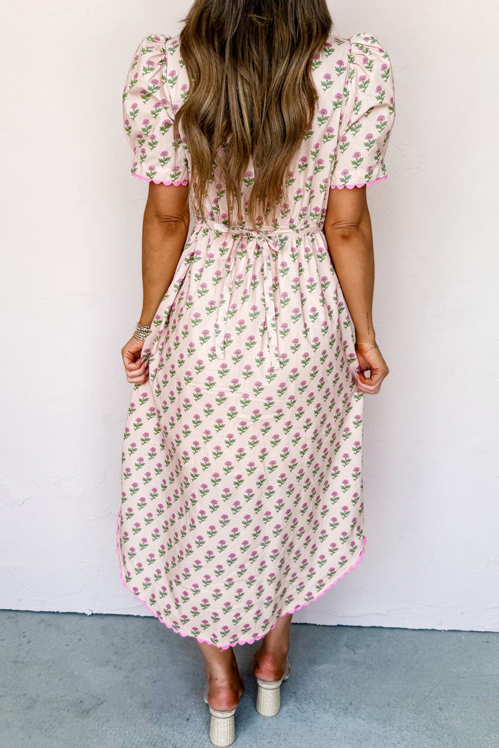 Pink Floral Scallop Trim Long Dress LT