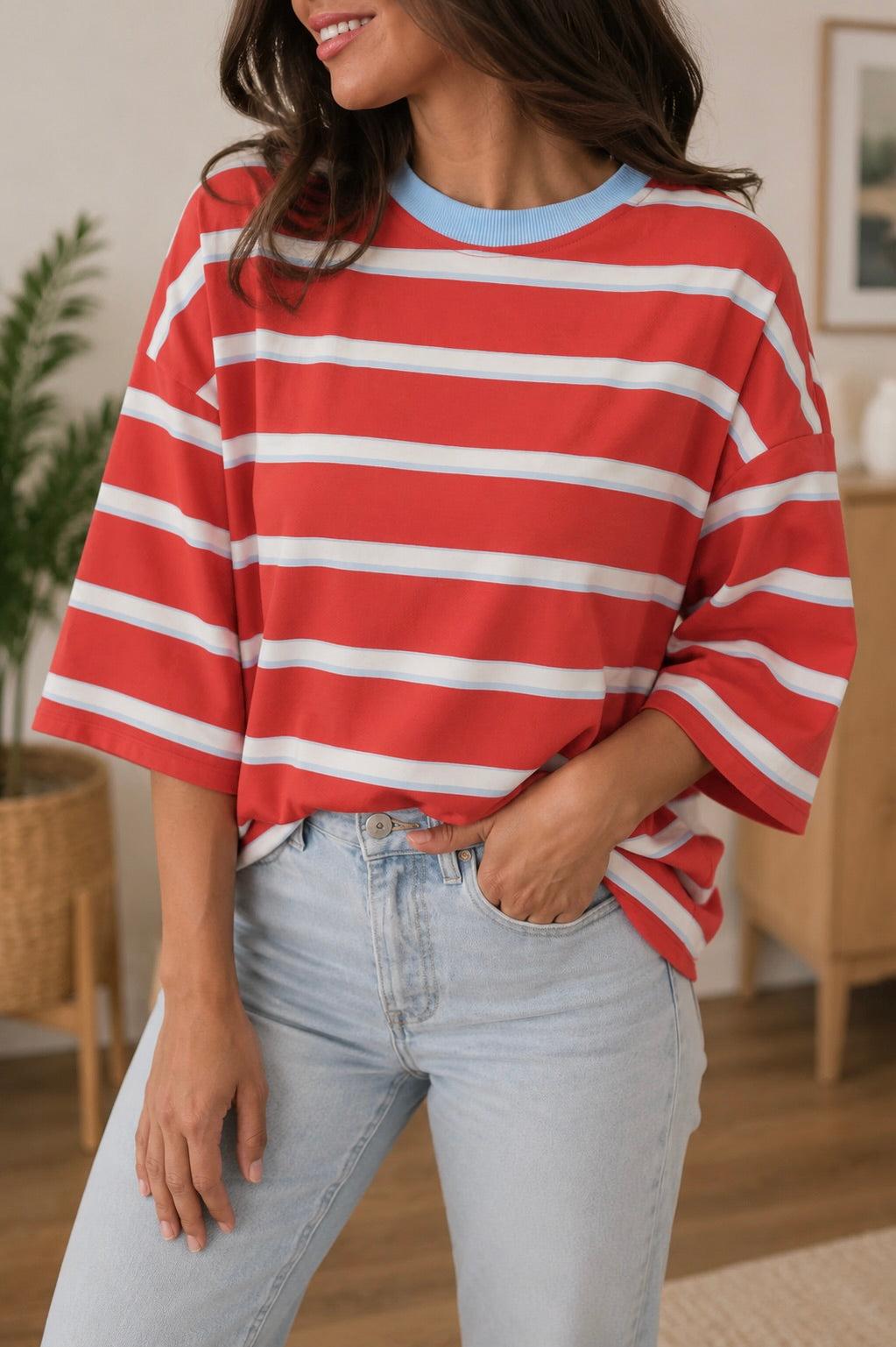 Red Striped Bow Back Shirt
