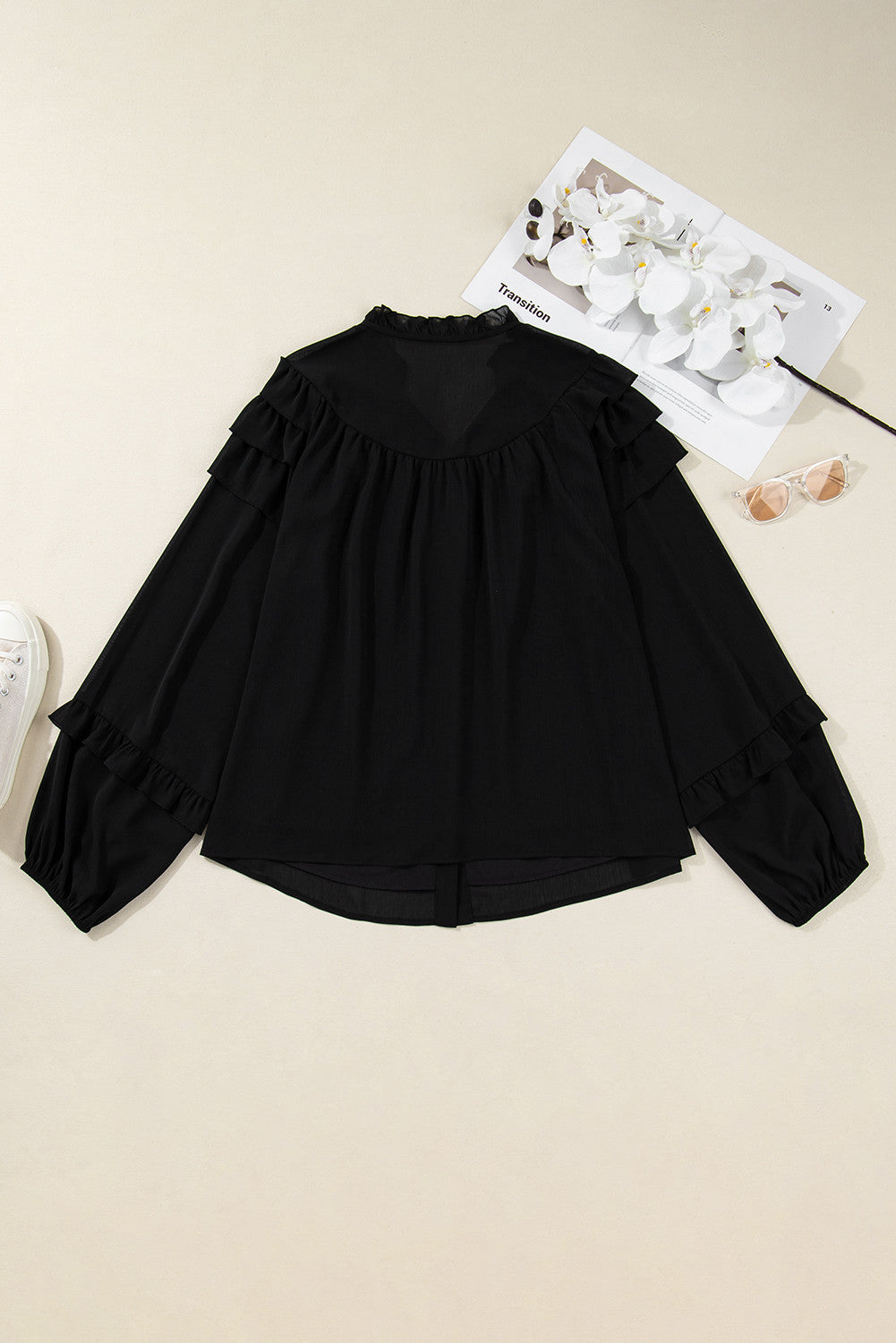 Black Ruffle Plus Top LT