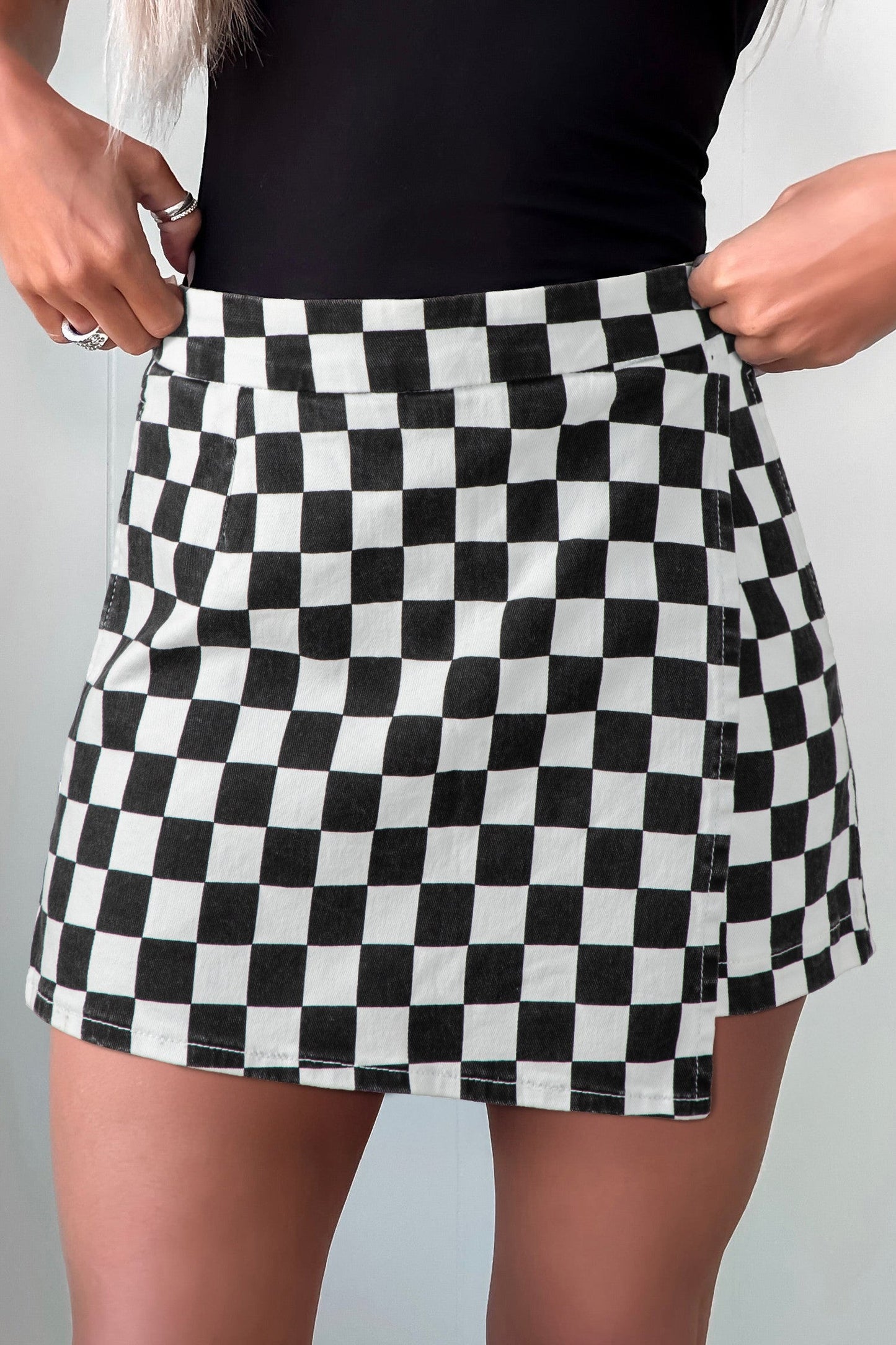 Black Checkered Denim Skort RTS
