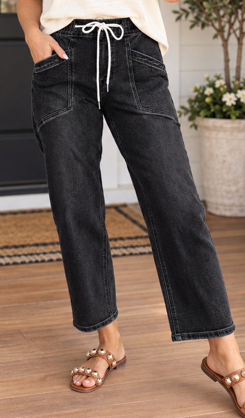 Black Drawstring Denim Pants