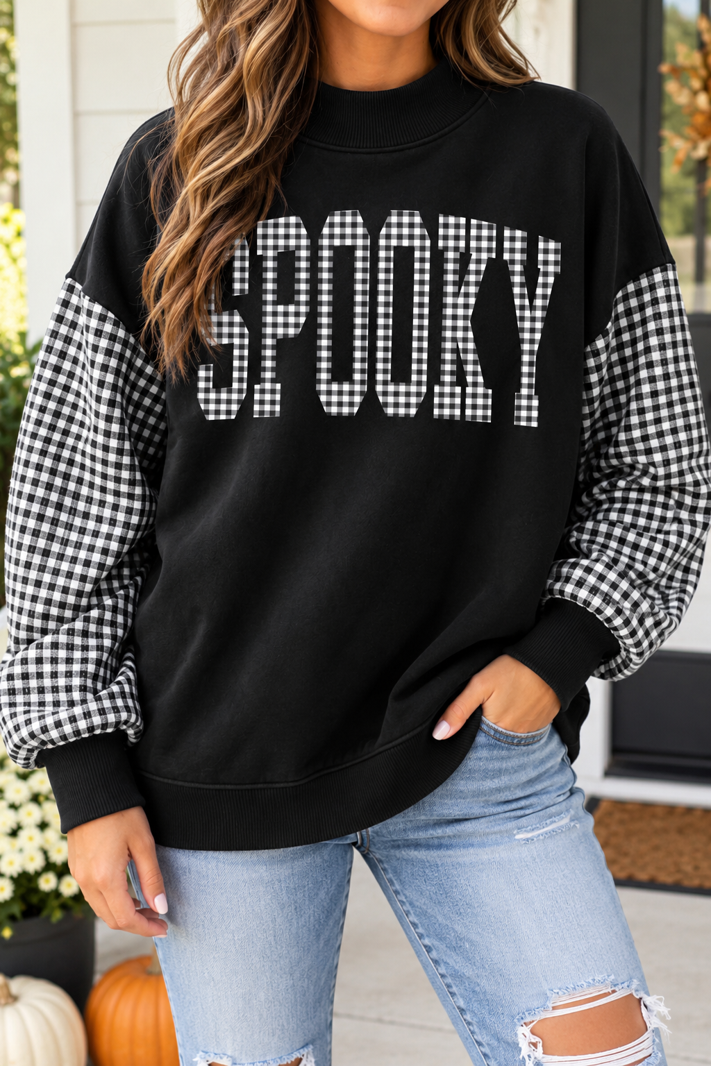 Black Plaid Spooky Sweatshirt