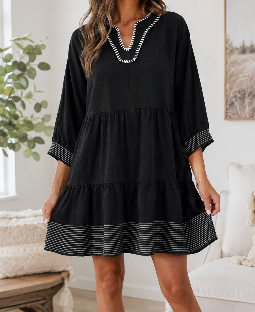 Black Stitched Mini Dress
