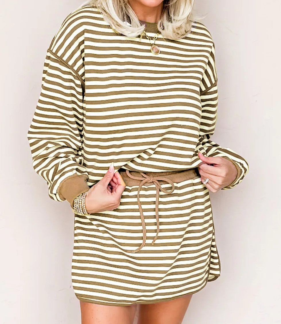 Brown Stripe Pullover Set October.