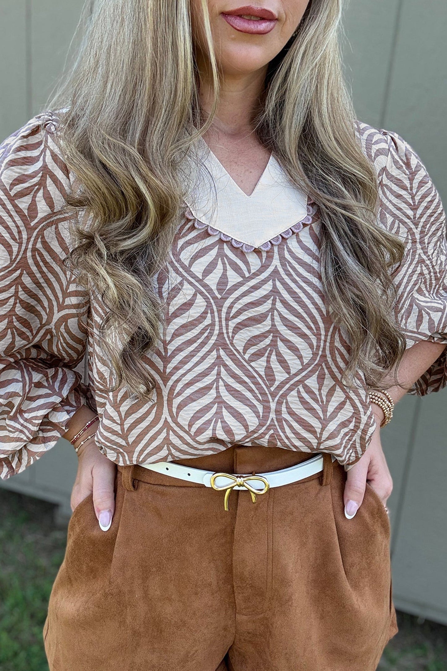 Brown Collar Puff Top RTS