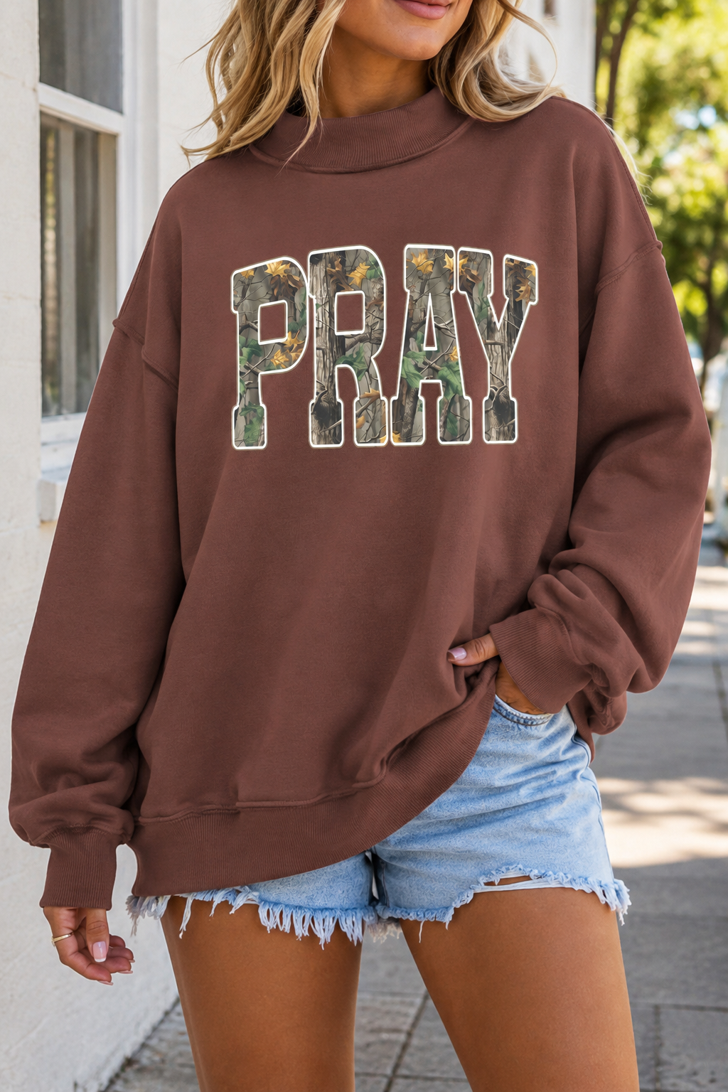 Brown PRAY Camo Sweatshirt