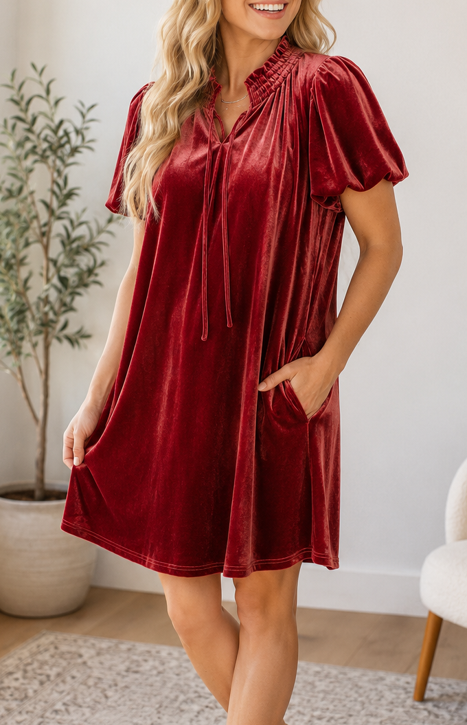Cinnamon Velvet Smocked Dress