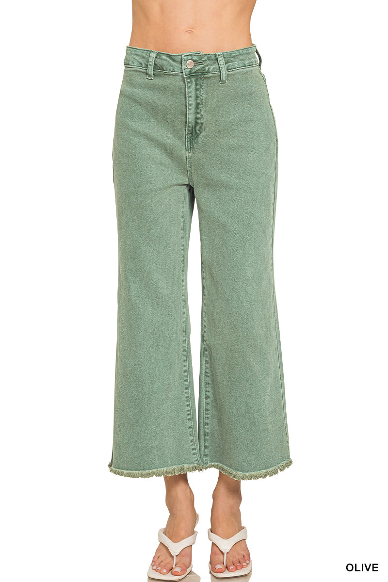 Cropped Frayed Hem Straight Jeans Zenana RTS