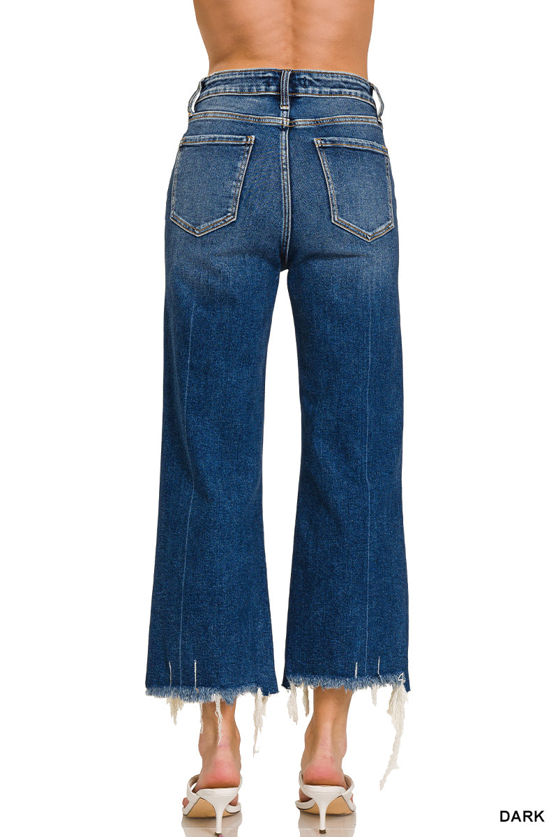 Mid-Rise Raw Hem Jeans Zenana