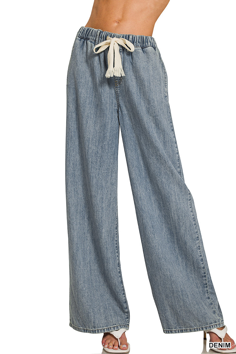 Drawstring- Denim Pants Zenana