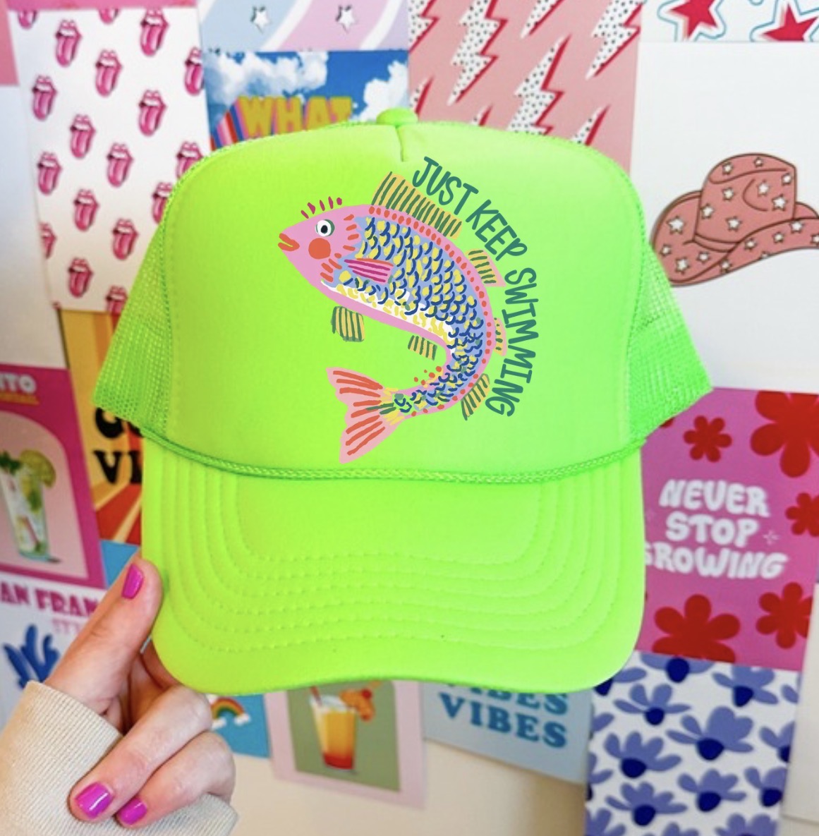 Just Keep Swimming Trucker Hat.