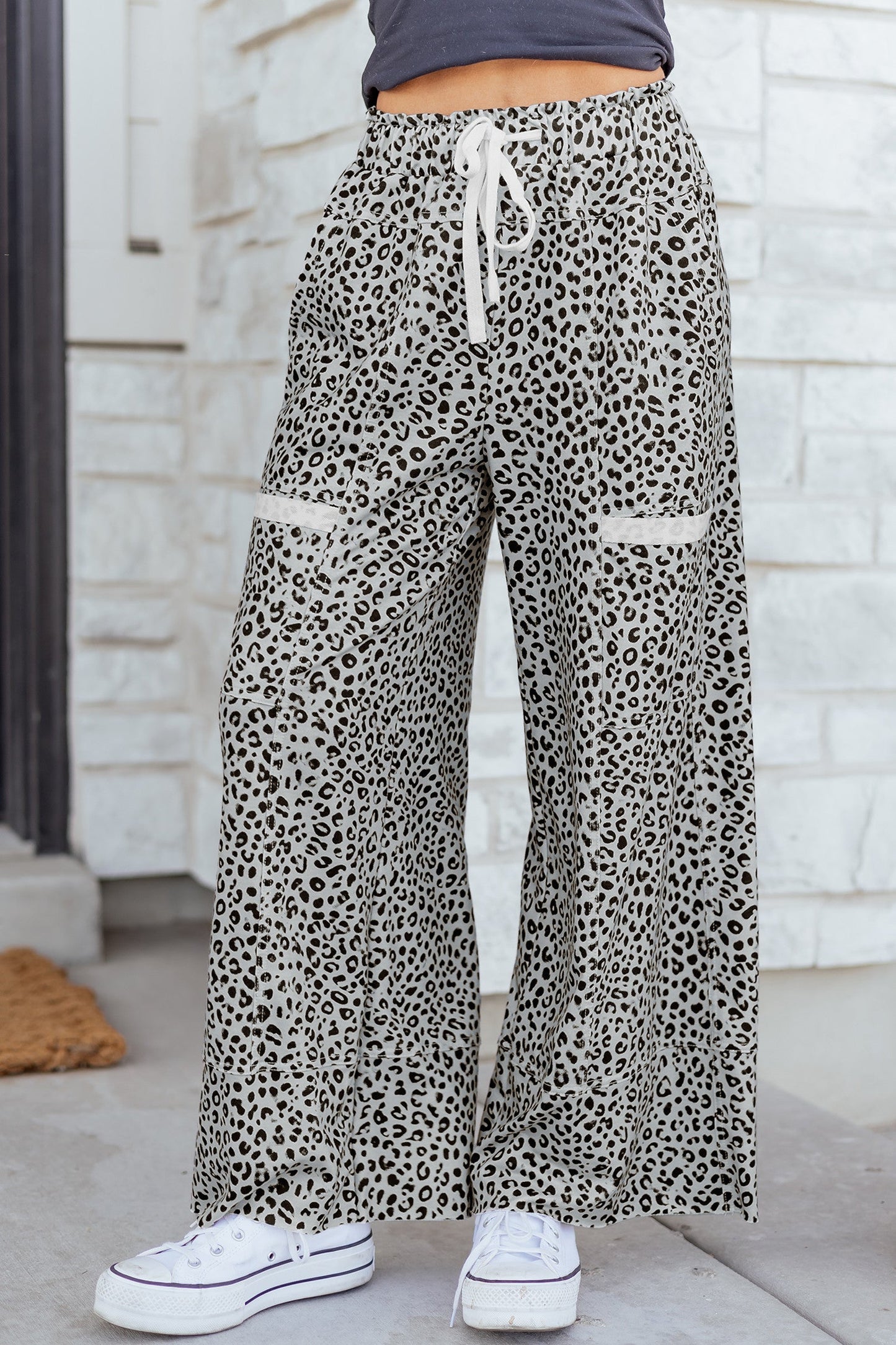 Gray Animal Print Knit Pants