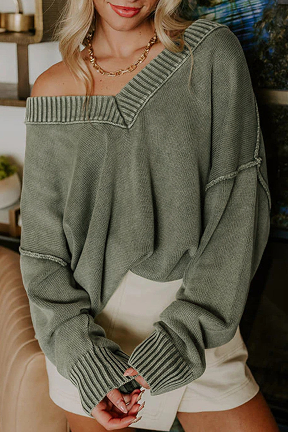 Green Mineral Wash Sweater RTS
