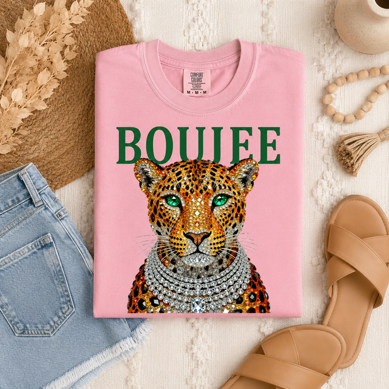 Rhinestone Necklace Cheetah Tee.