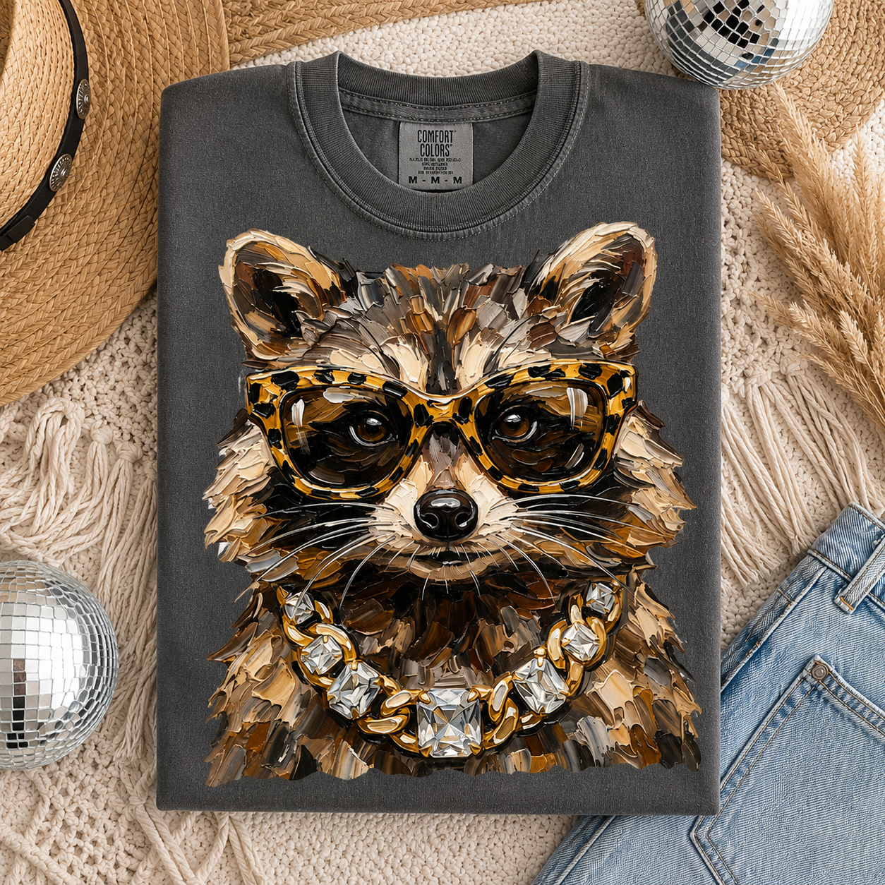 Rhinestone Necklace Raccoon Tee.