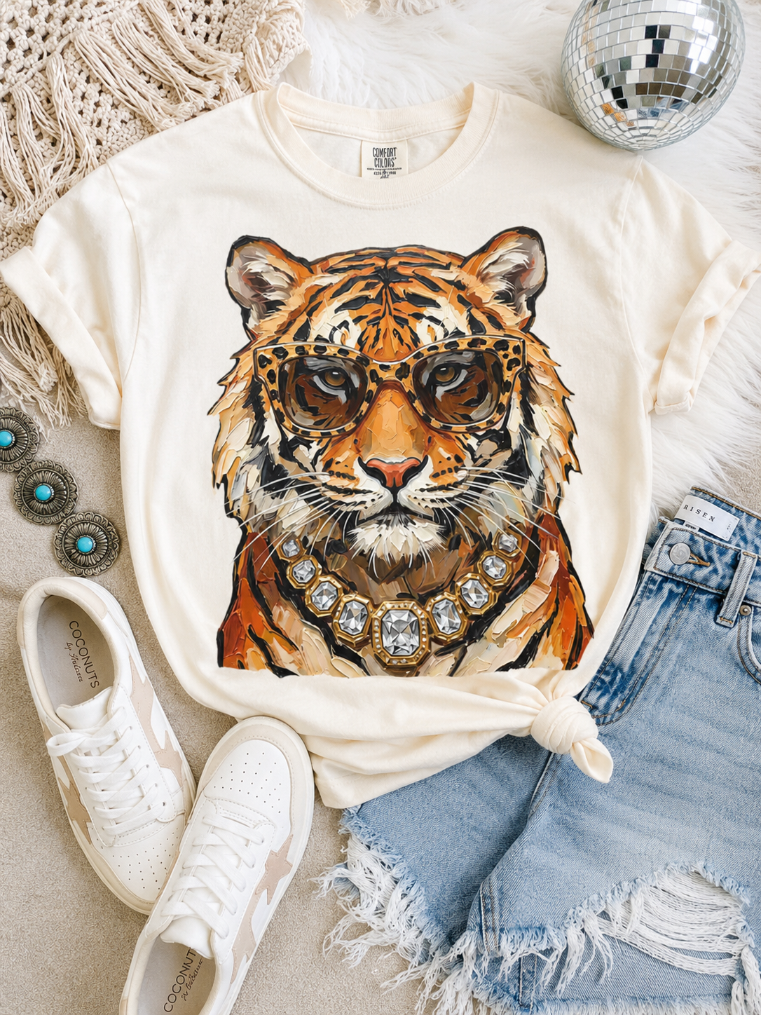 Rhinestone Necklace Tiger Tee.