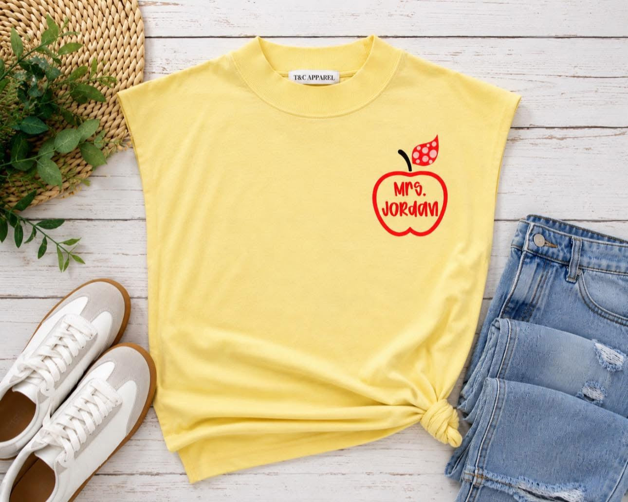 High Neck Loose Top Teacher Custom Tee.