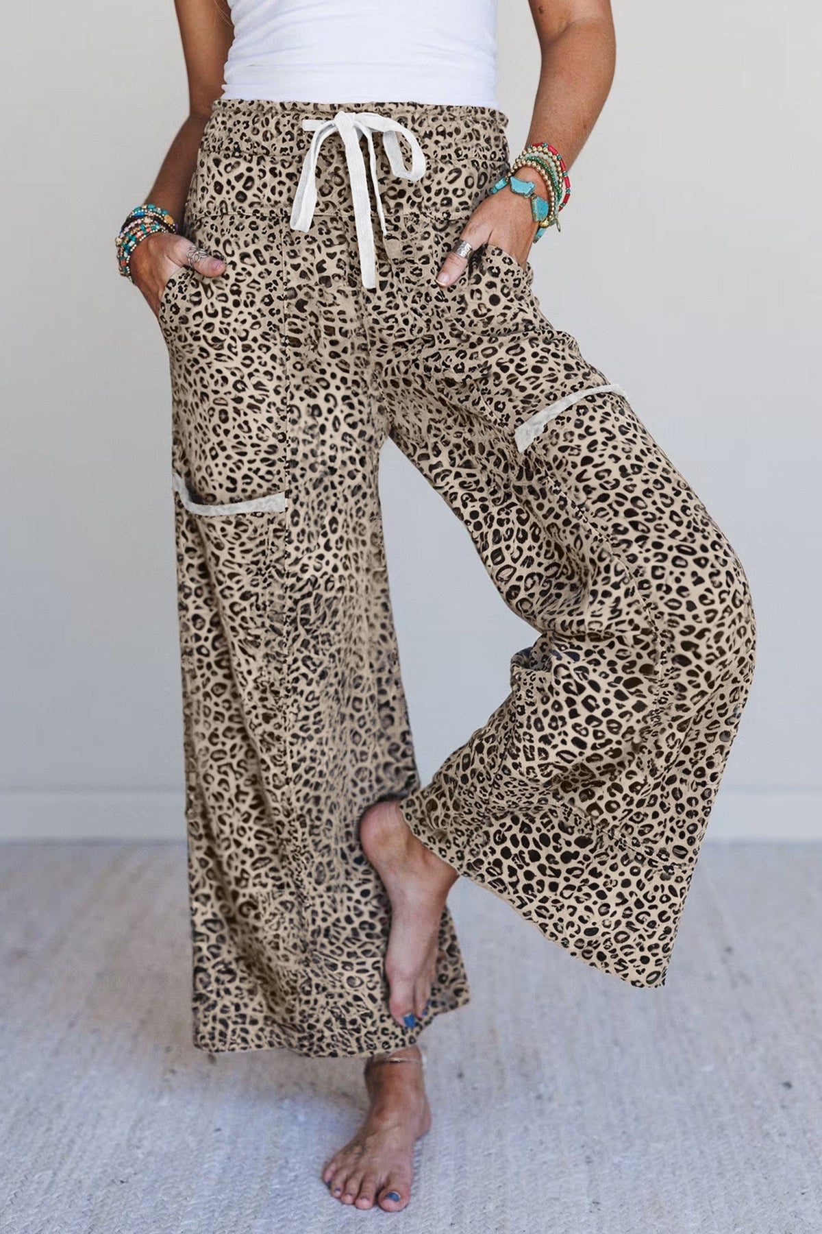 Khaki Animal Print Knit Pants RTS