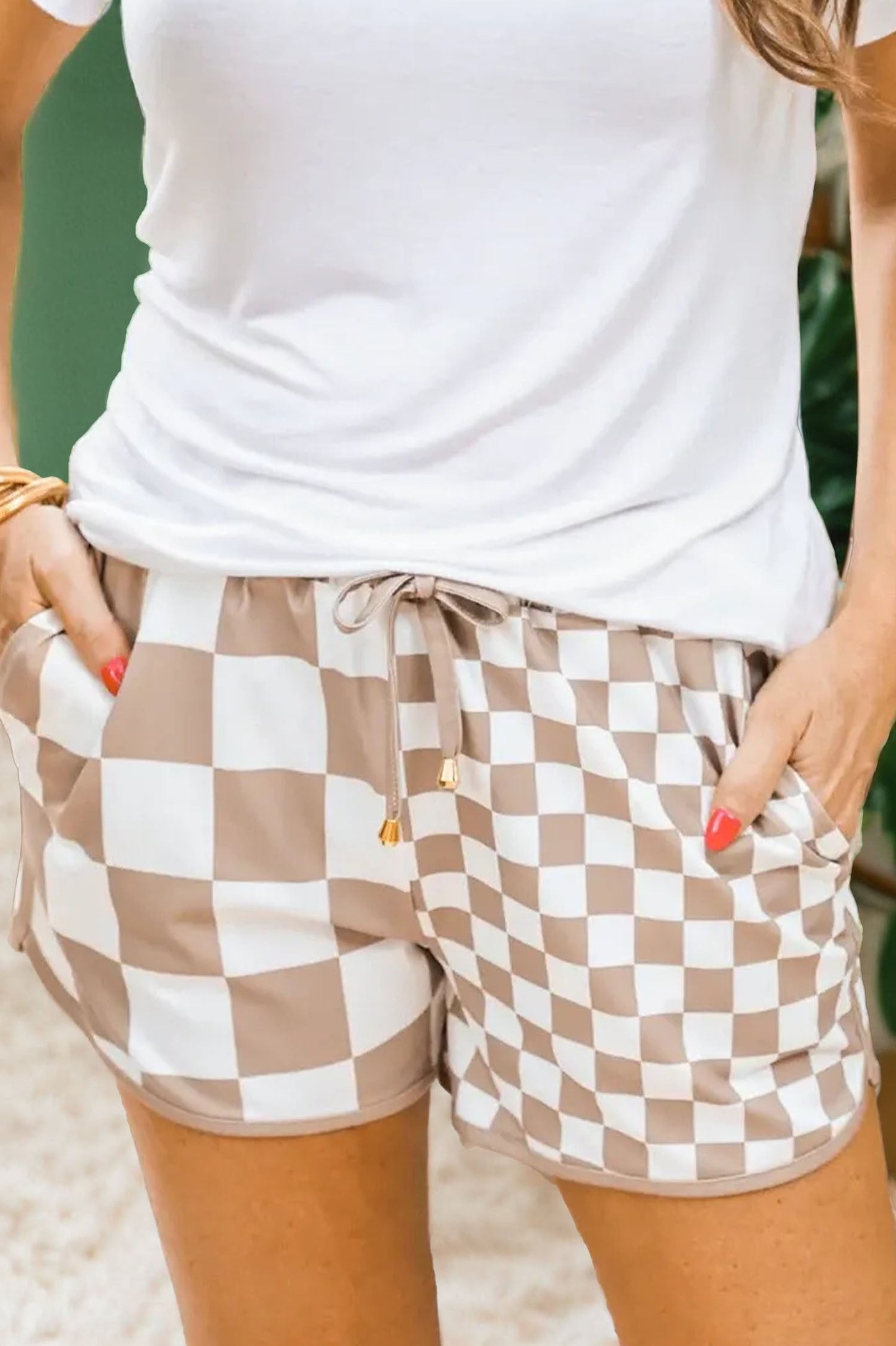 Khaki Double Checkered Casual Shorts