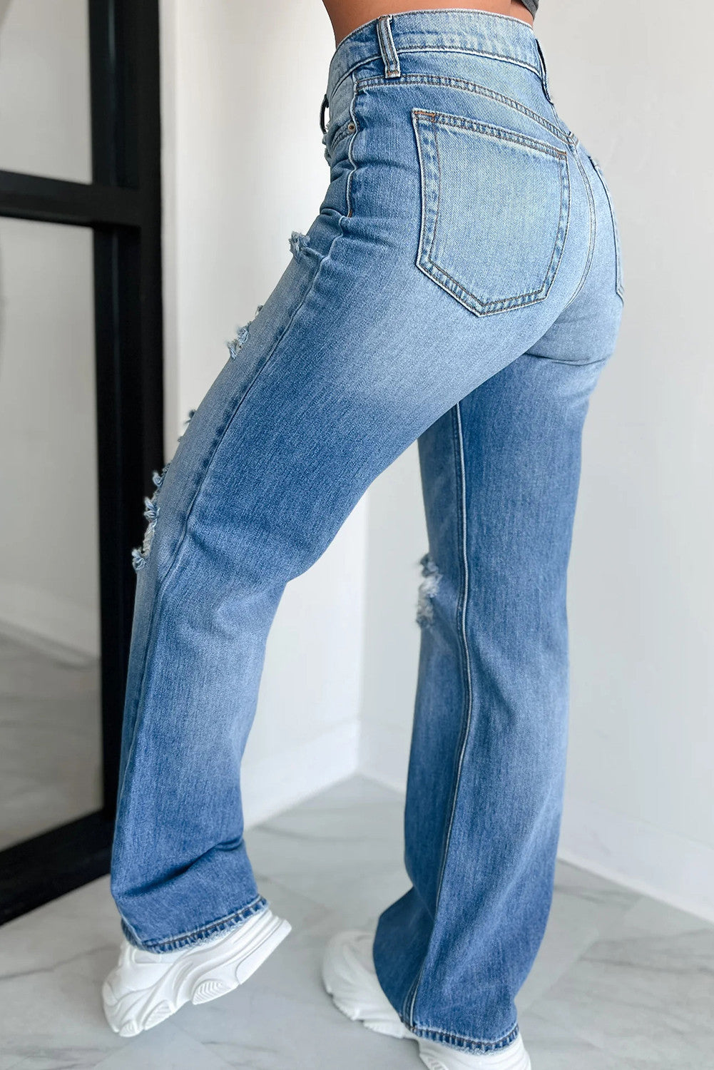 Mid Rise Distressed Straight Jeans RTS