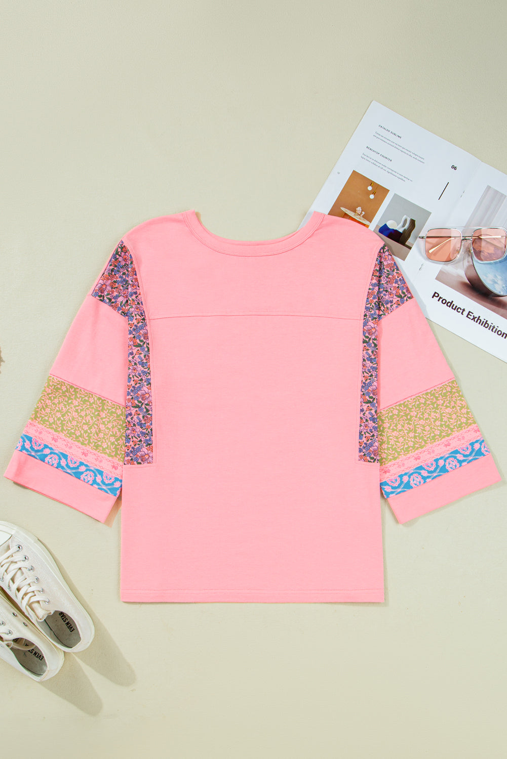 Pink Floral Colorblock Top LT