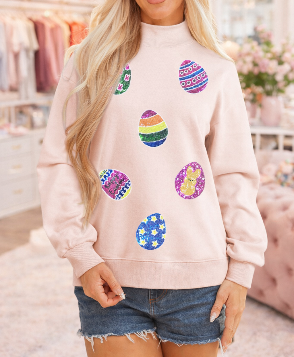 Pink Easter Egg Sequin Sweatshirt RTS