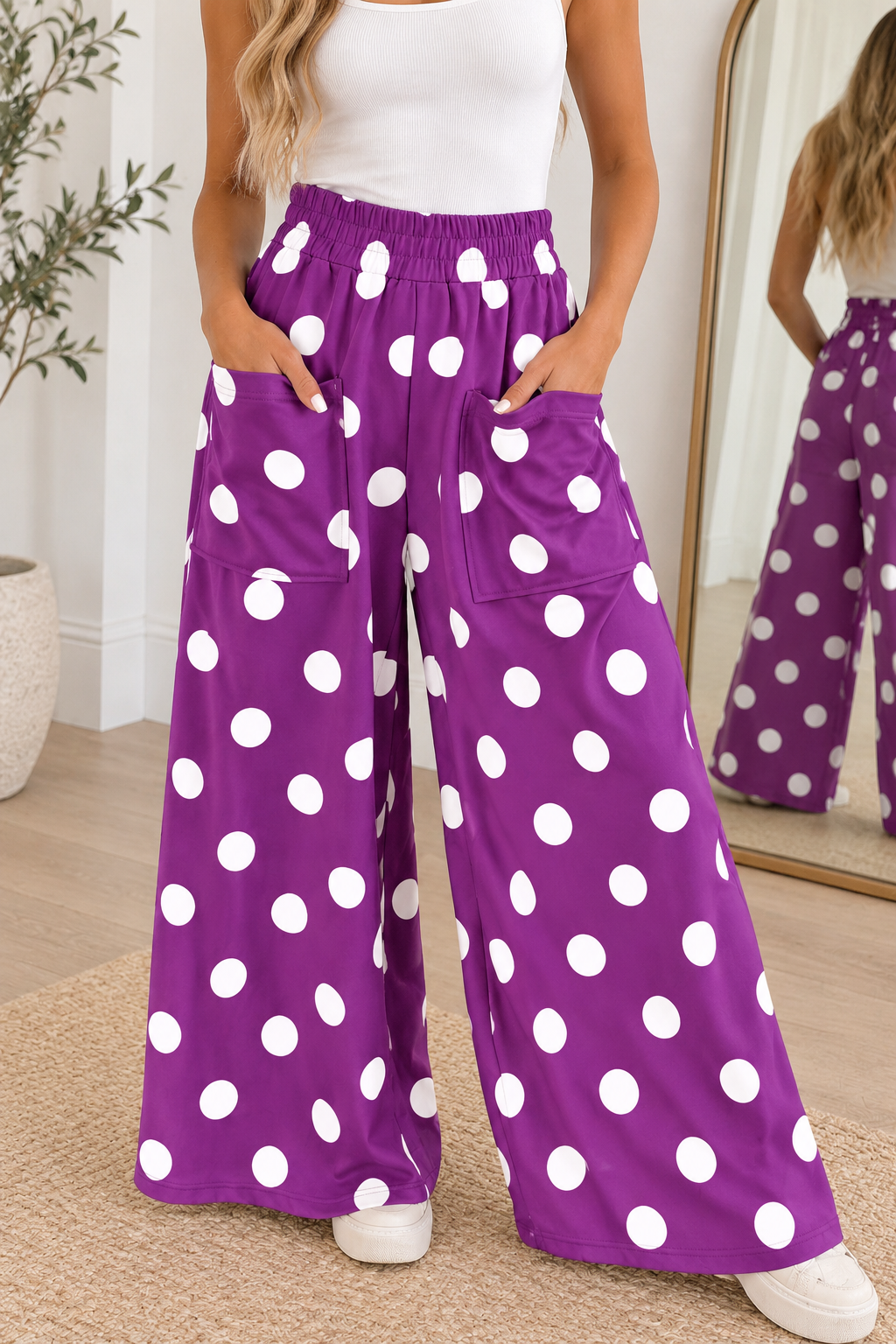 Purple Polka Dot Elastic Pants