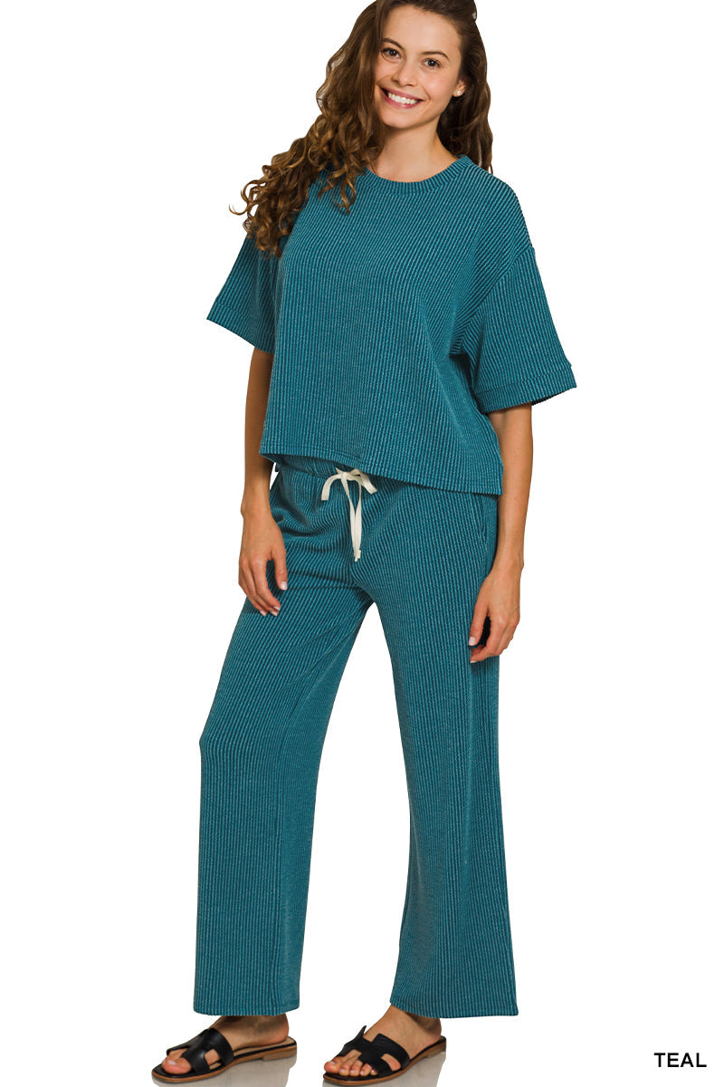 Raised-Rib Short Tee Pants Set Zenana New RTS