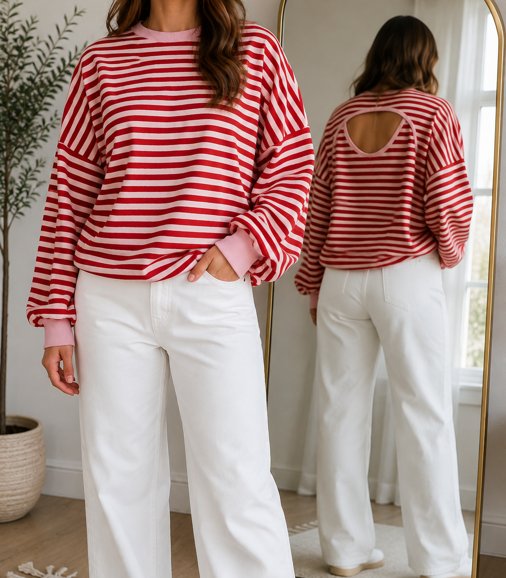 Red Stripe Open Back Top