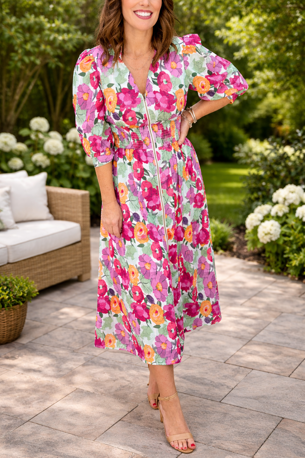 Rose Vibrant Floral Dress RTS
