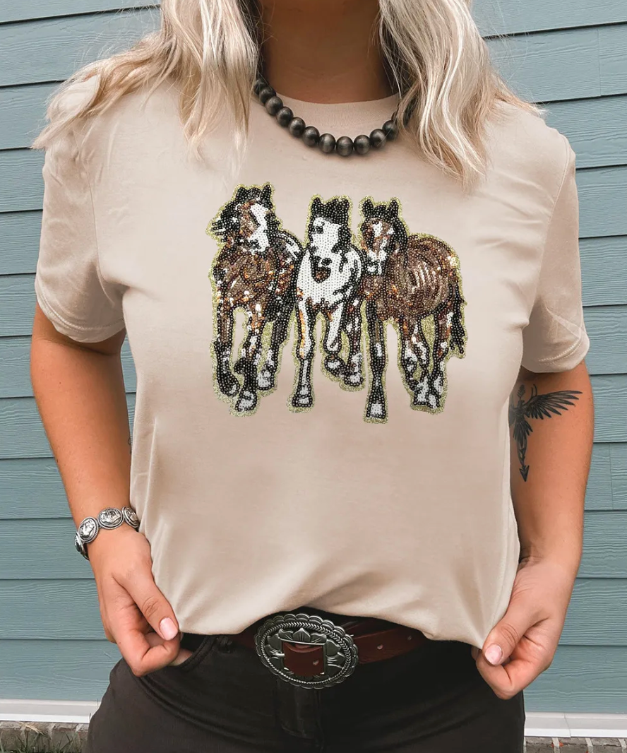 Sequined Horse Patched Tee RTS