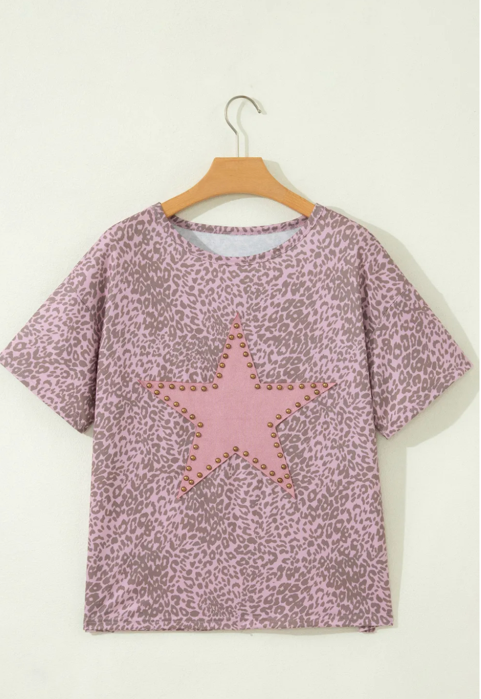 Leopard Studded Star Patch Top