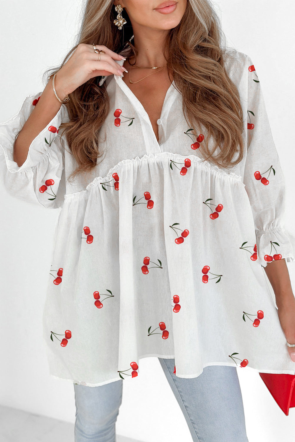 White Cherry Babydoll Blouse LT