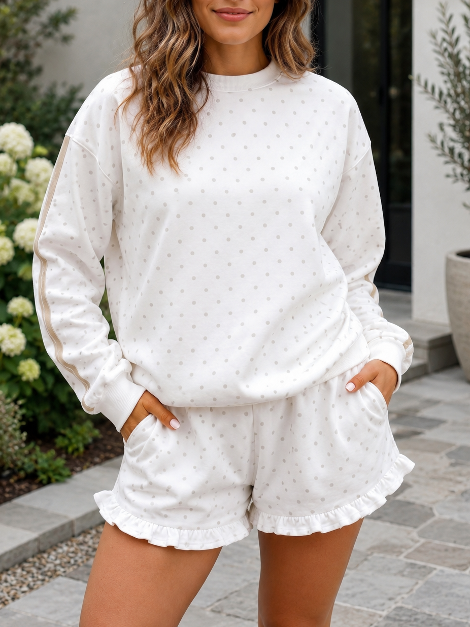 White Polka Dot Casual Set