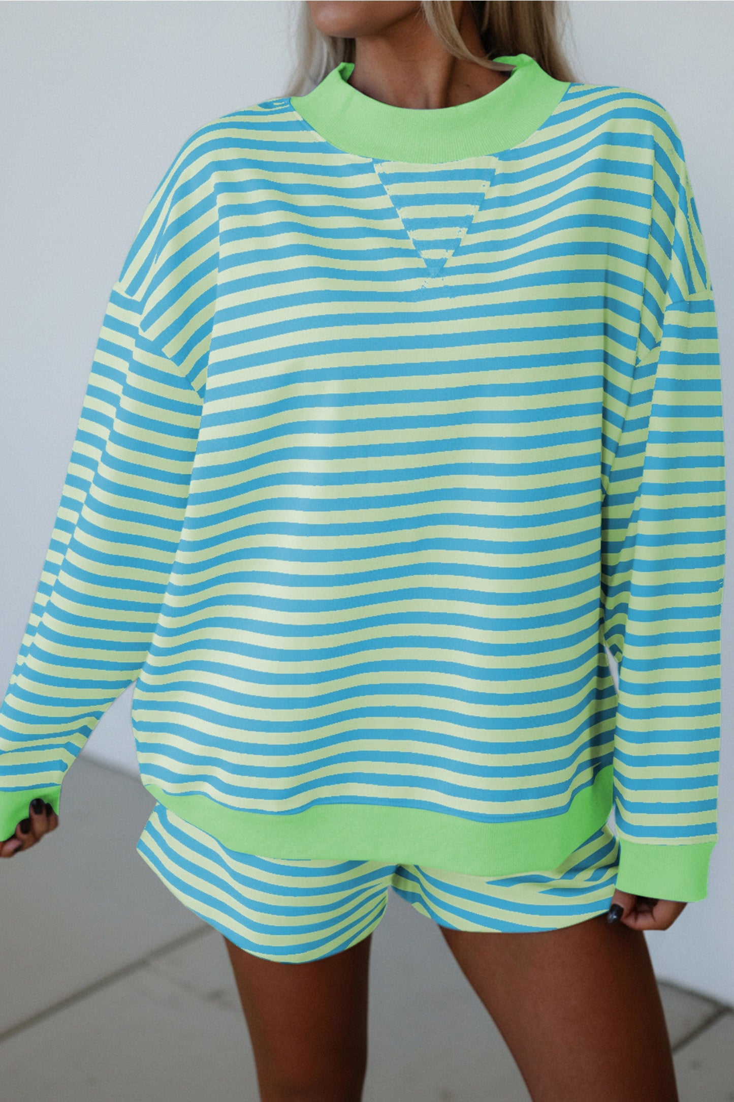Stripe Colorblock Long Top Set