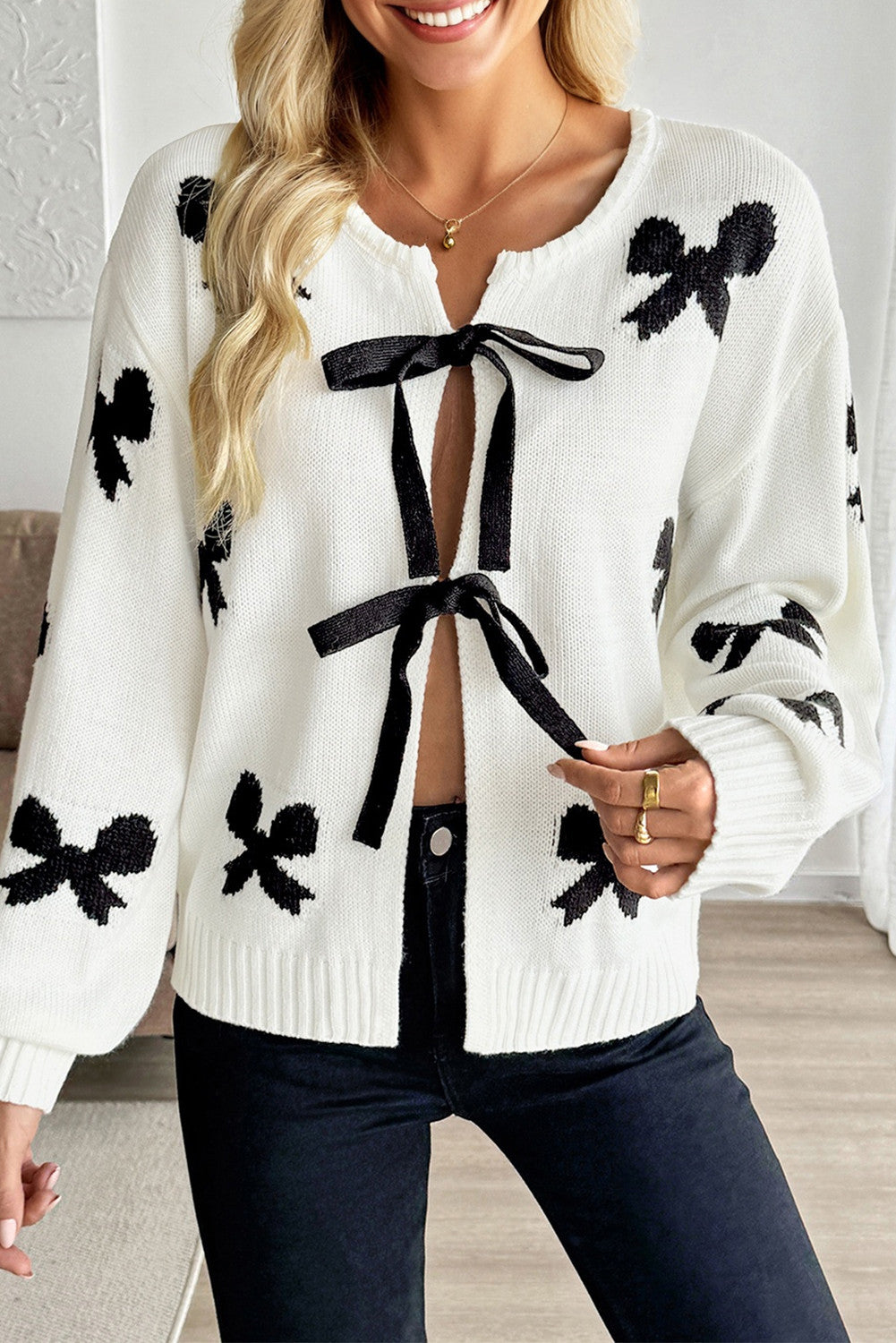 White Lace Bow Cardigan RTS