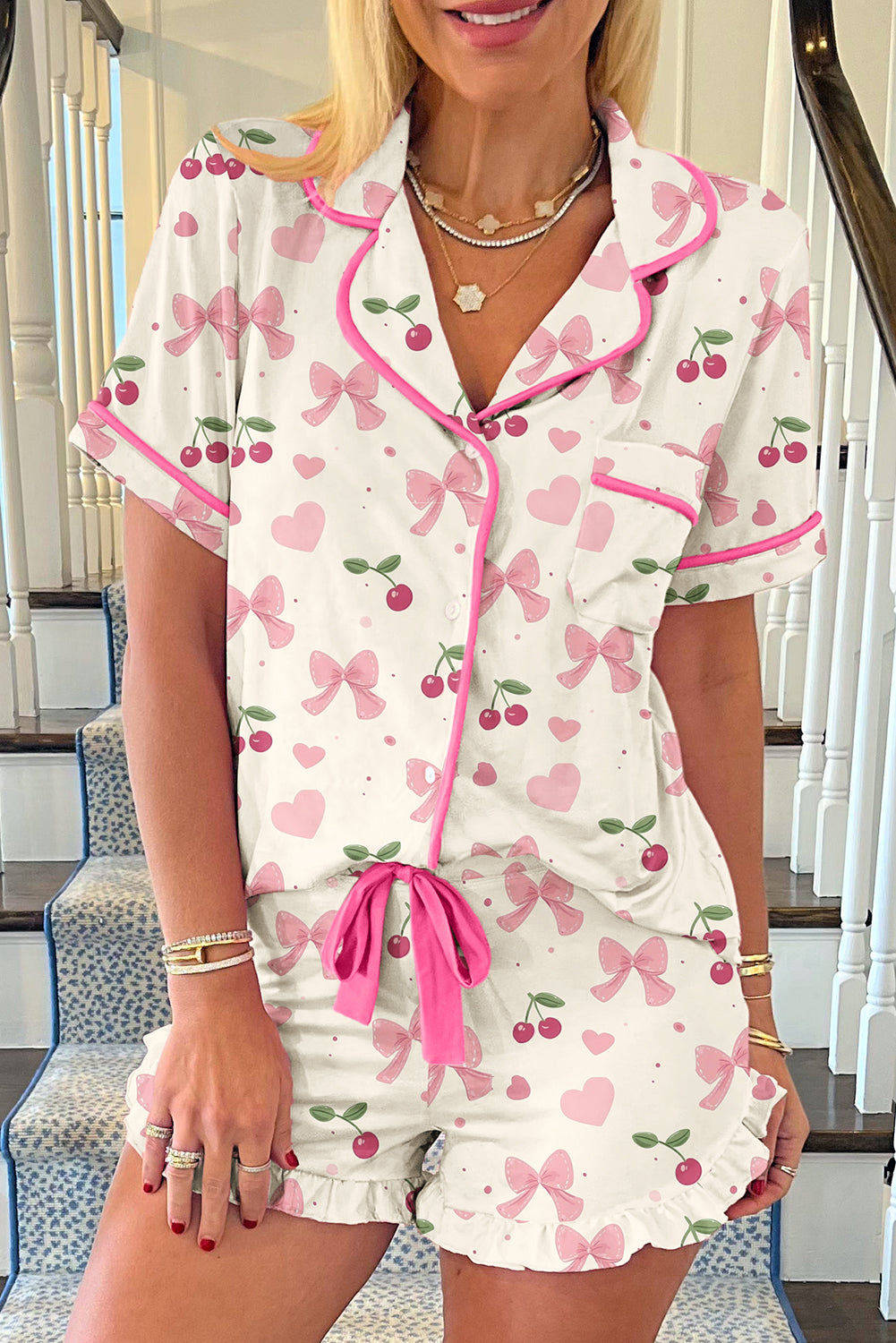 Beige Bow Fruit Pajamas LT