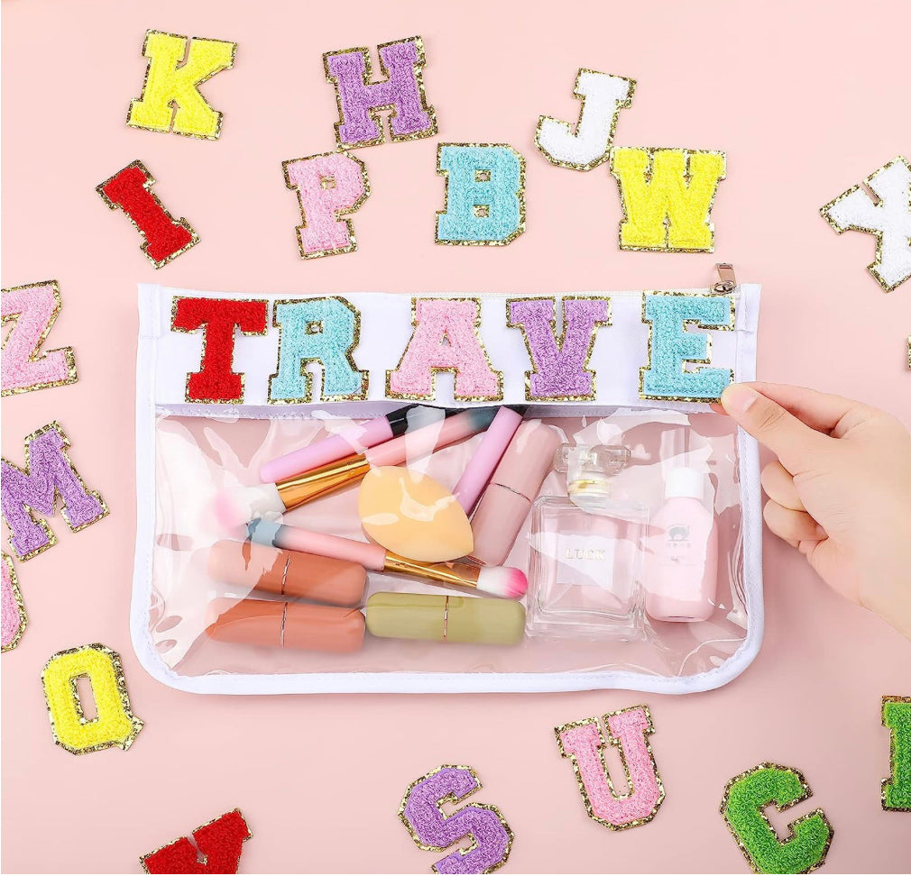 Clear Makeup Bags Chenille Letter Pouch DIY Clear Travel Pouch Zipper Clear Pouch Waterproof