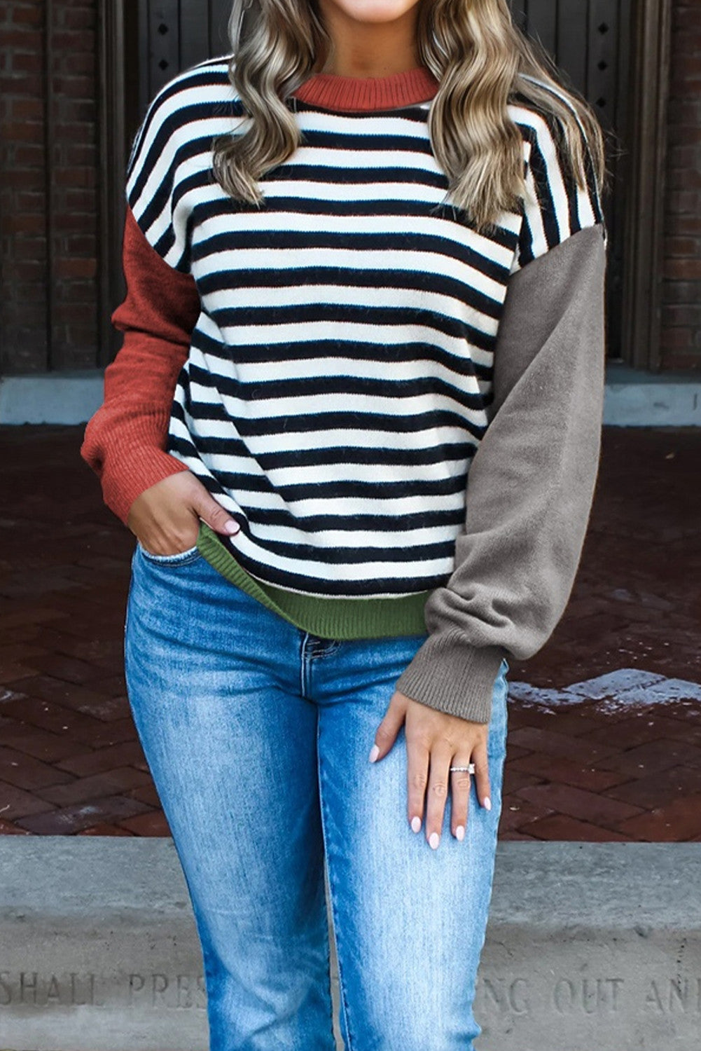 Colorblock Stripe Panel Sweater December.