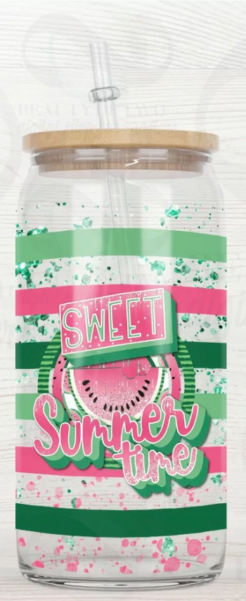 Summer Glass Can w/ bamboo lid and straw