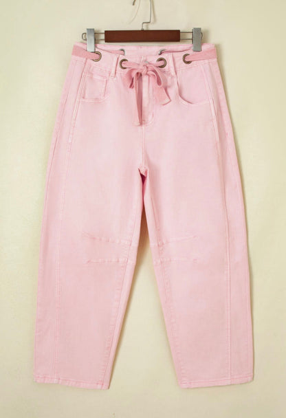 Tie-Waist Barrel Jeans