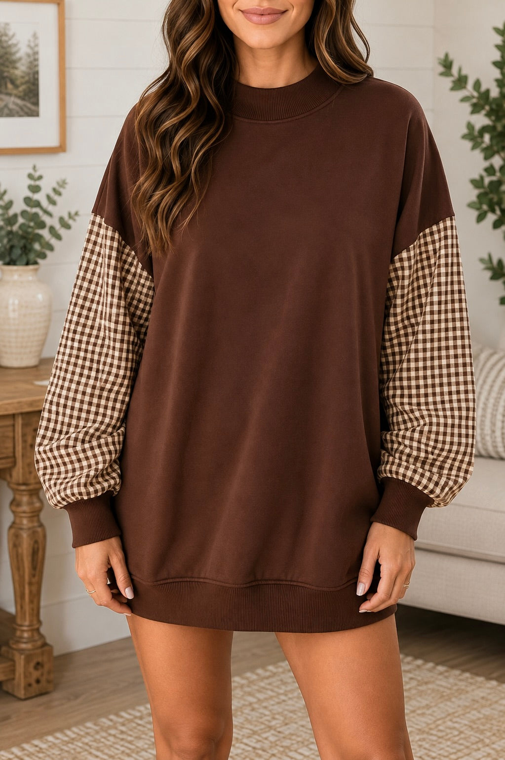 Plaid Sleeve Sweatshirt