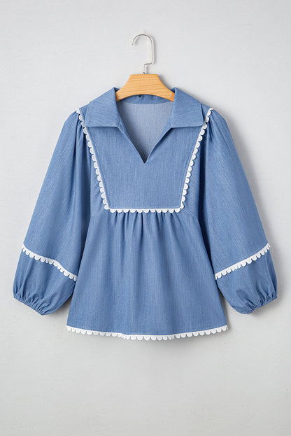Blue Lace Babydoll Blouse LT