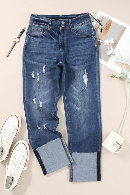 High Waist Straight Cuff Jeans LT