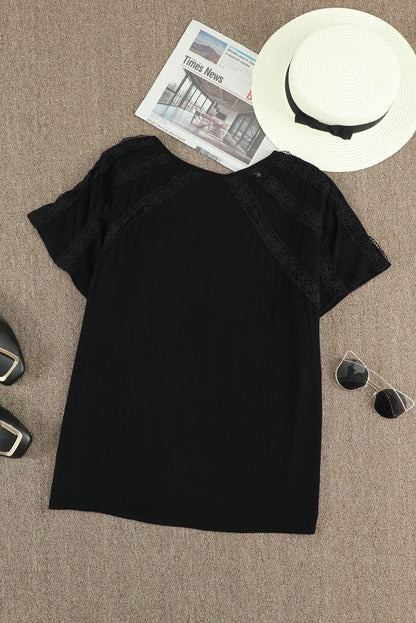 Black Crochet Eyelet Top LT